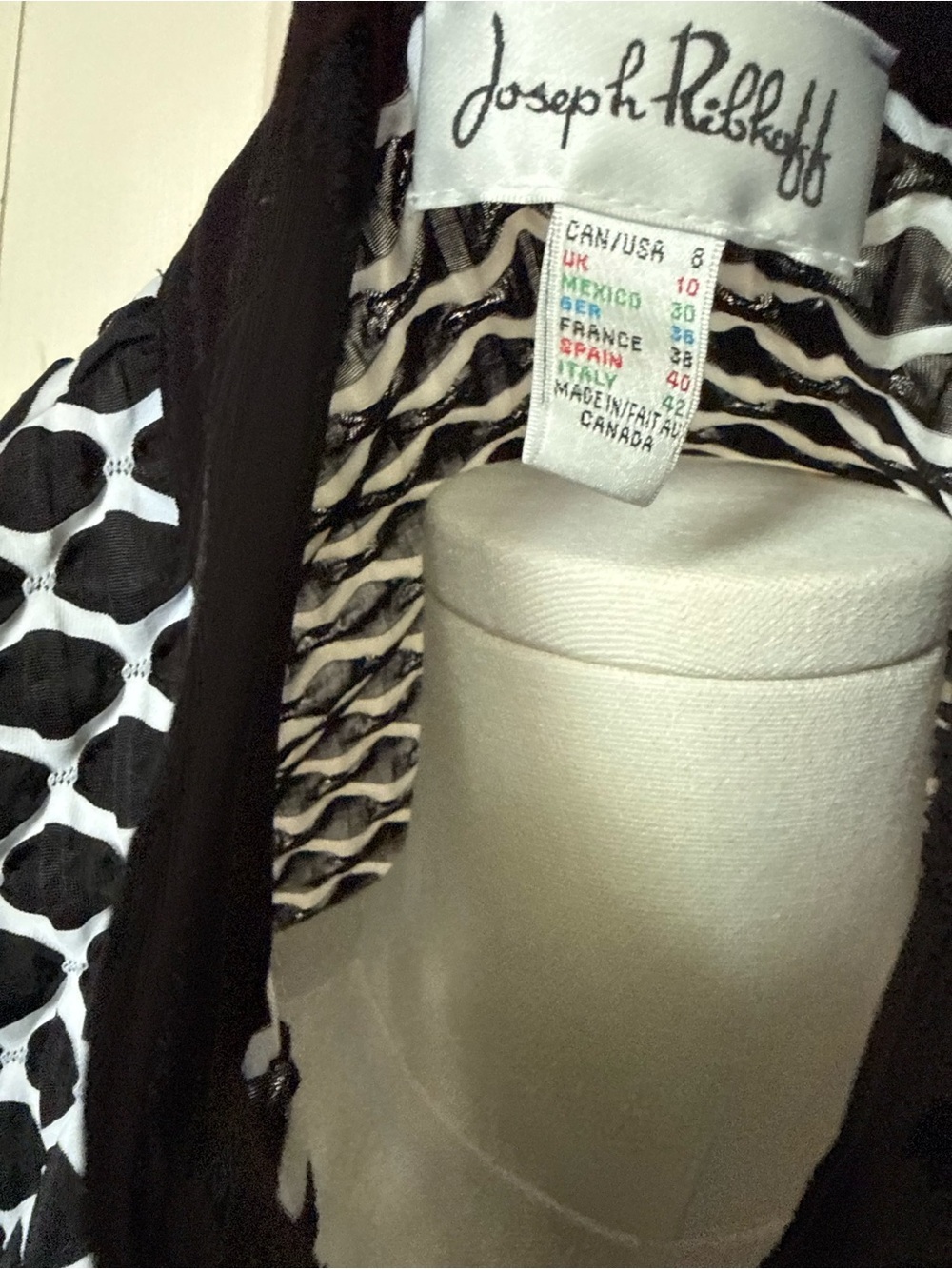 Joseph Ribkoff Black & White Geo-Print Tunic with Contrast Trim - Picture 6 of 6